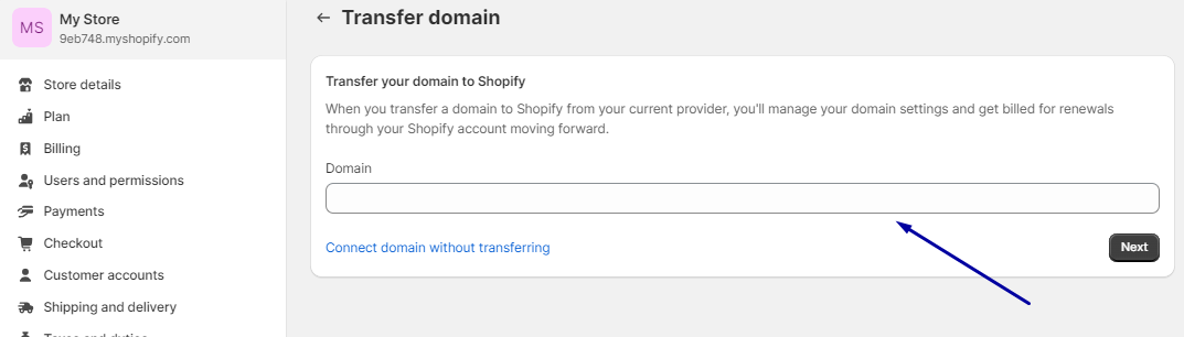 Transfer an existing domain